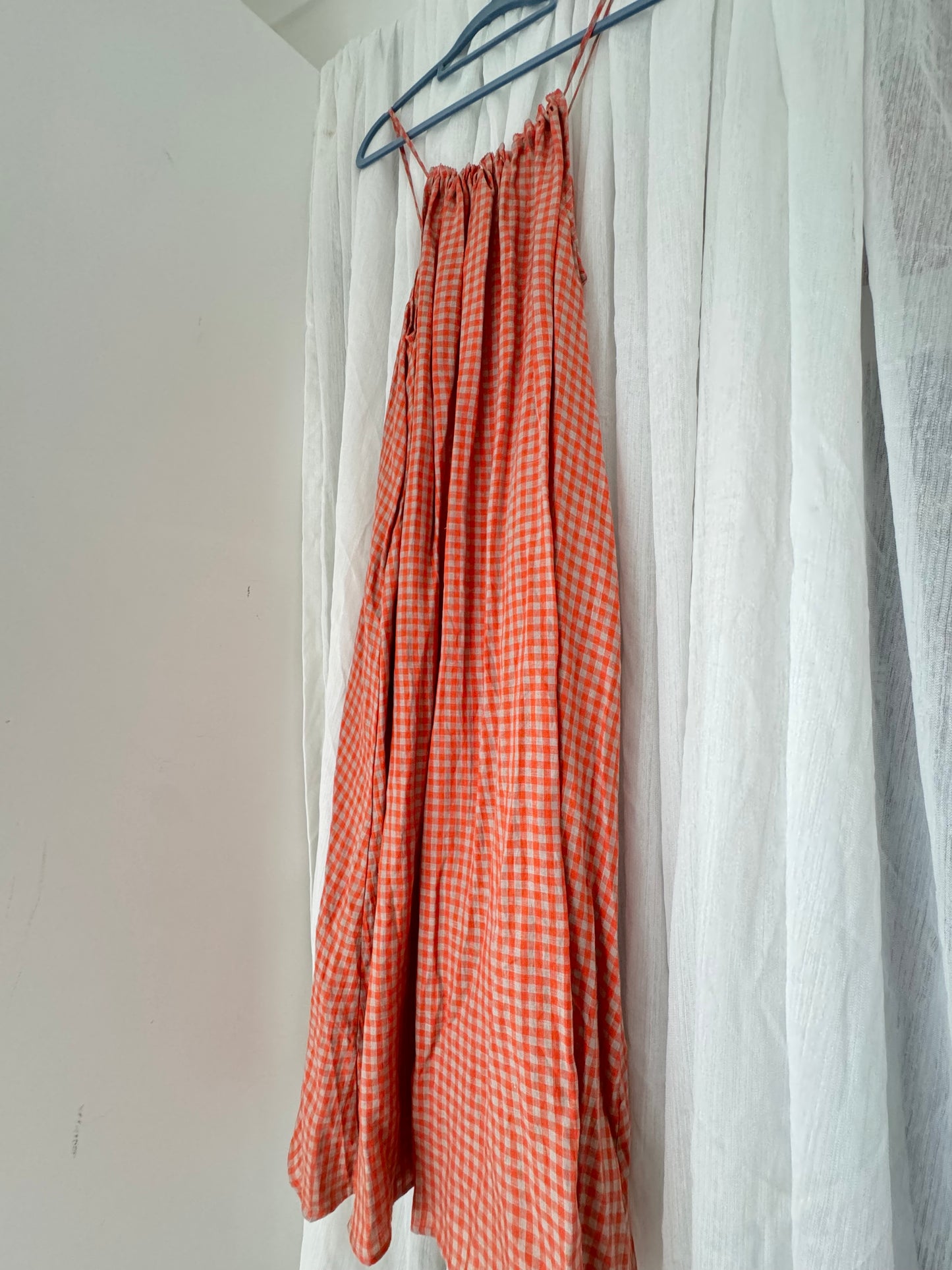 Linen Maxi Dress - Peach Check