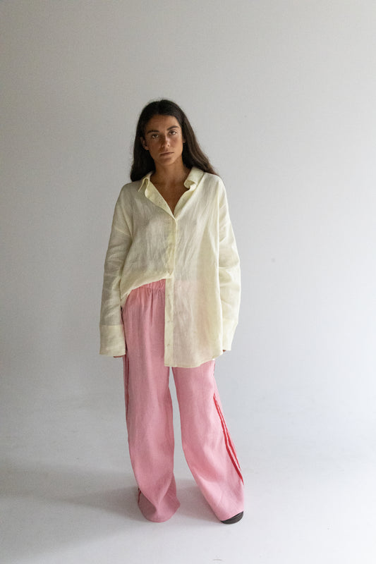 Linen Oversized Shirt - Pale Yellow