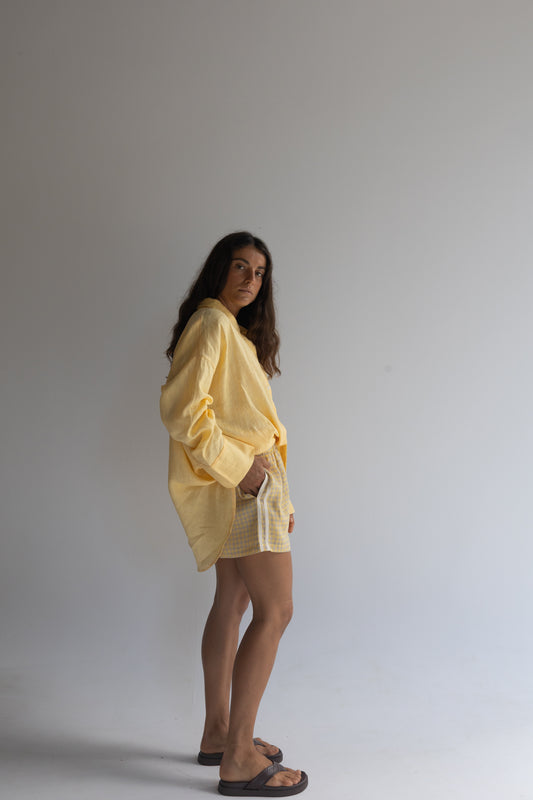 Linen Short - Butter Check