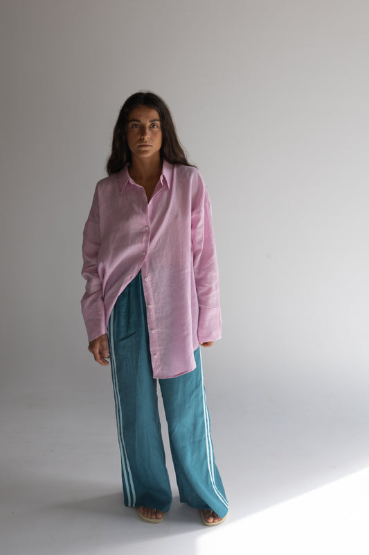 Linen Oversized Shirt - Pale Fuchsia