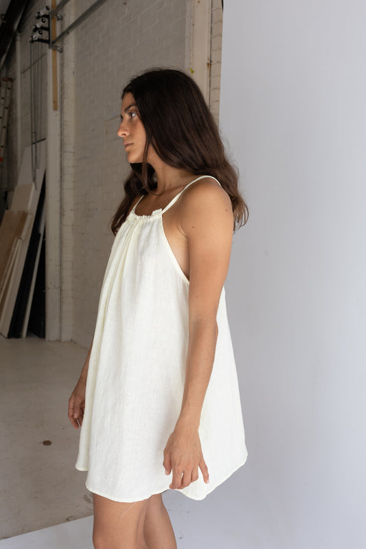 Linen Mini Dress - Pale Yellow