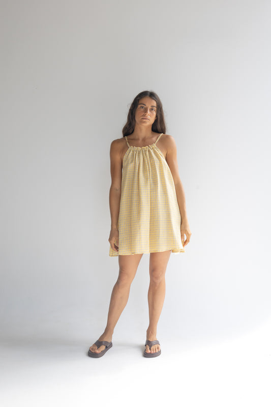 Linen Mini Dress - Butter Check