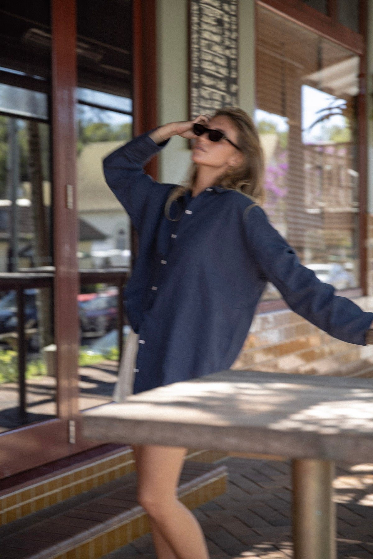 Linen Oversized Shirt - Navy