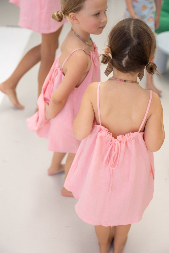 Girls Linen Dress - Coral Pink