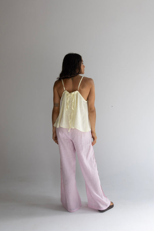 Linen Tie Top - Pale Yellow