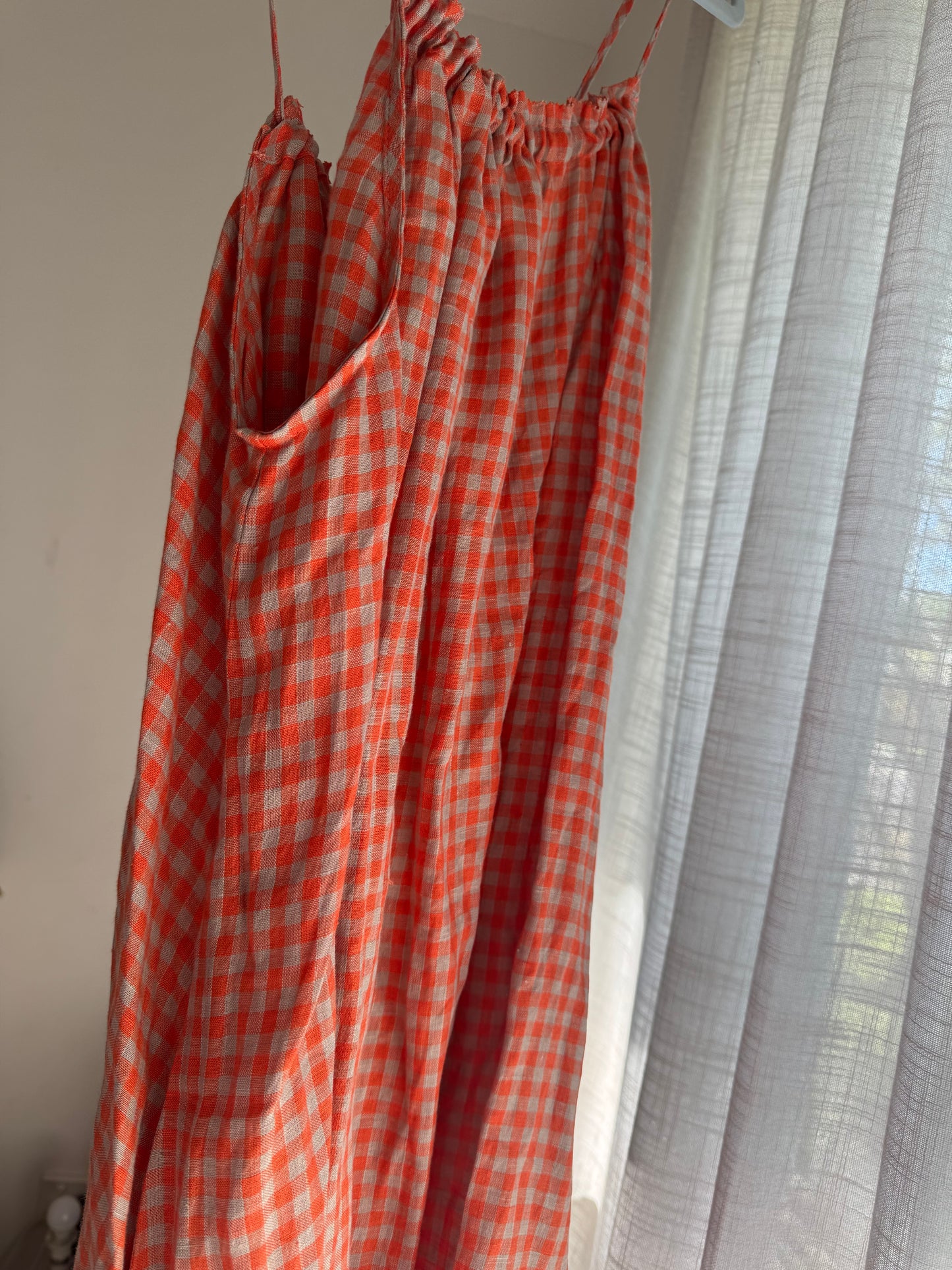 Linen Mini Dress - Peach Check