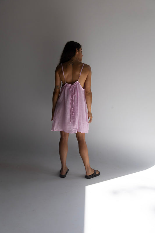 Linen Mini Dress - Pale Fuchsia