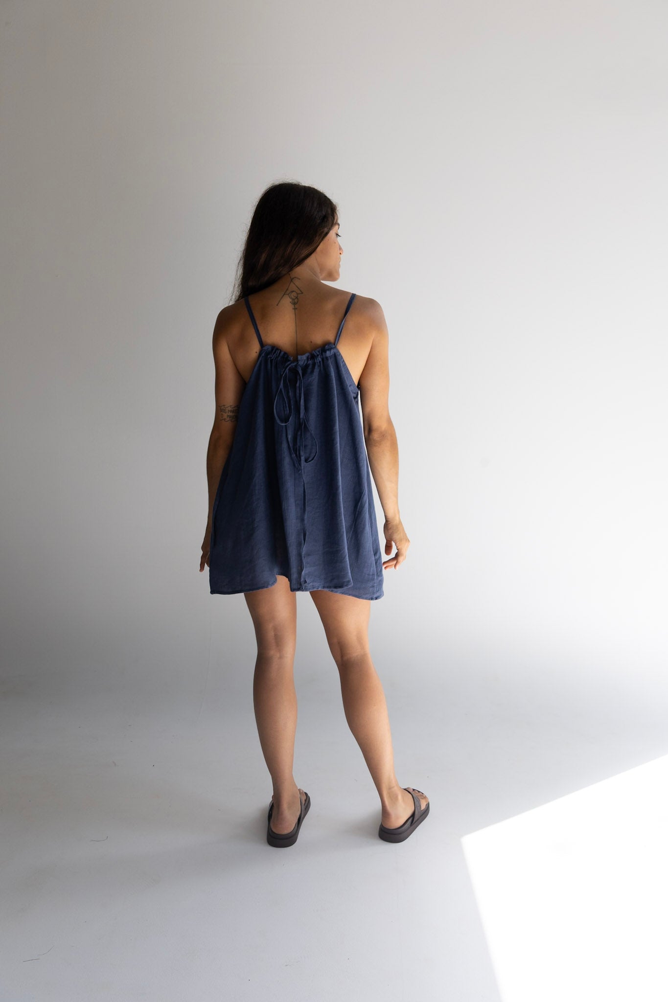 Linen Mini Dress - Navy