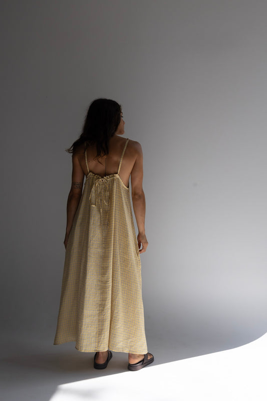 Linen Maxi Dress - Butter Check
