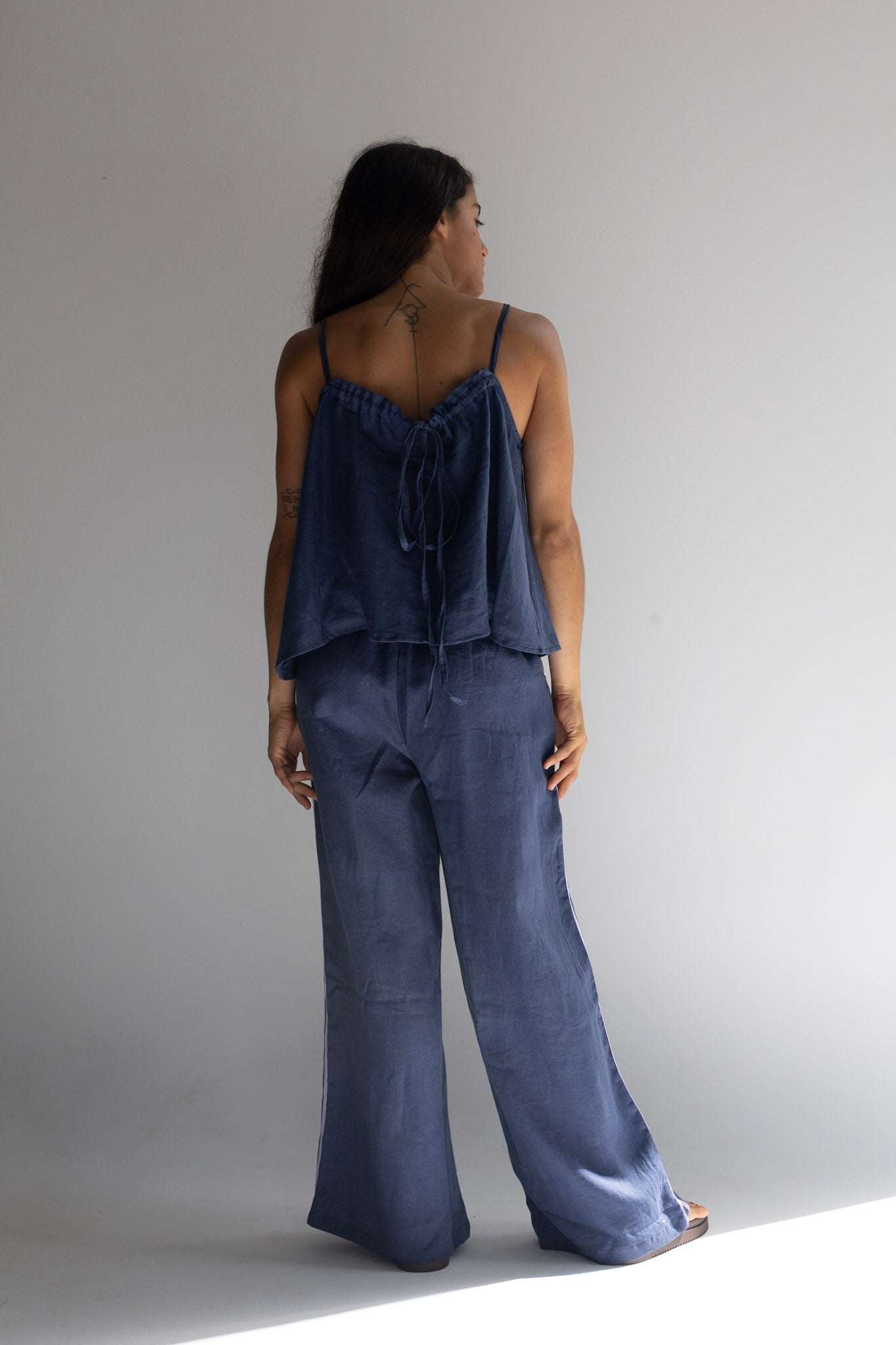 Linen Tie Top - Navy