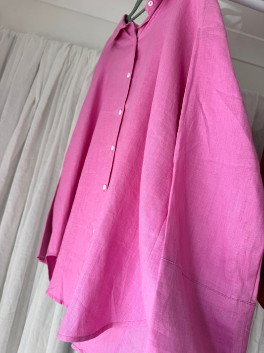 Linen Oversized Shirt - Magenta