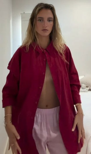 Linen Oversized Shirt - Claret