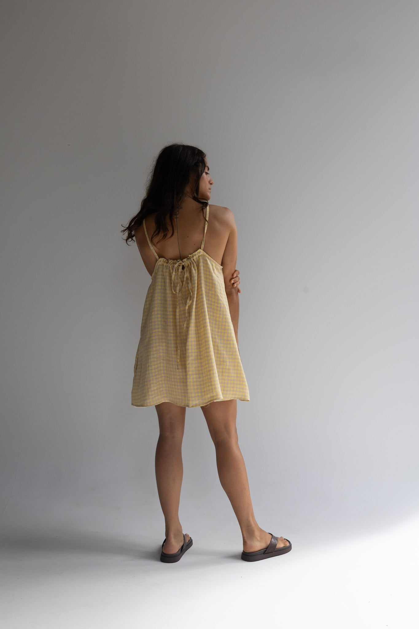 Linen Mini Dress - Butter Check