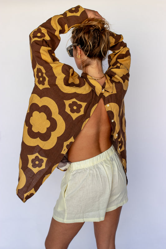 100% Linen Oversized Shirt - Bloomin Groover Plow Surf Co Collab