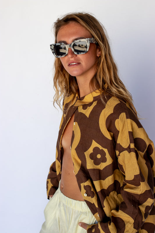 100% Linen Oversized Shirt - Bloomin Groover Plow Surf Co Collab