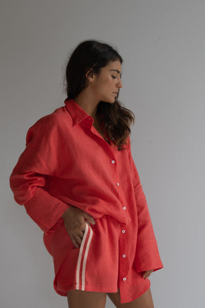 Linen Oversized Shirt - Watermelon