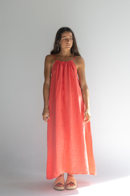 Linen Maxi Dress - Watermelon