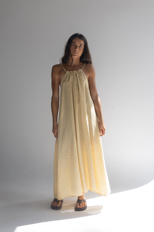 Linen Maxi Dress - Butter Check