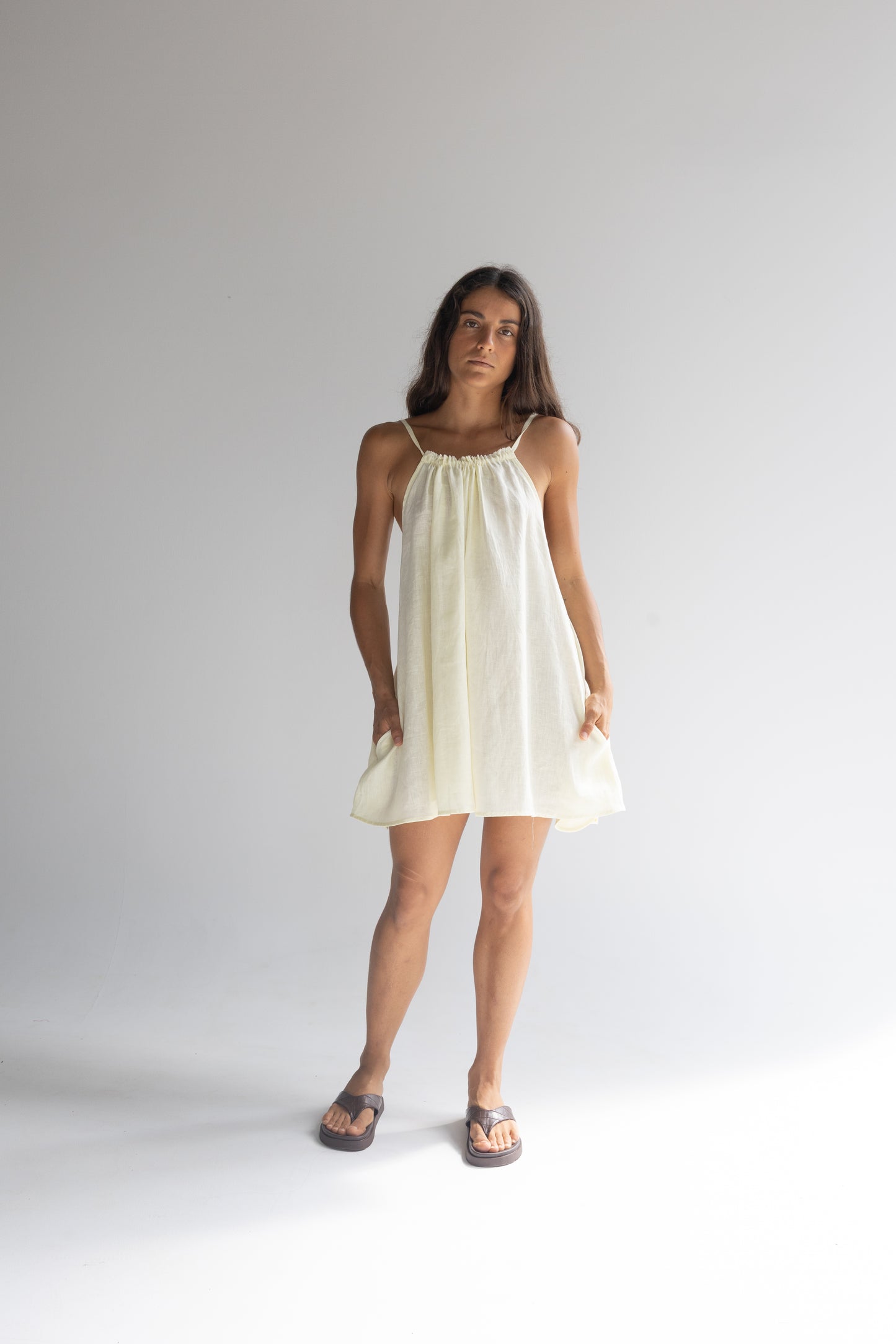 Linen Mini Dress - Pale Yellow