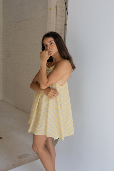 Linen Mini Dress - Butter Check