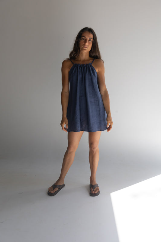 Linen Mini Dress - Navy