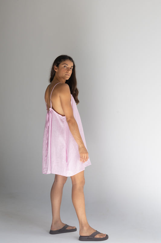 Linen Mini Dress - Pale Fuchsia