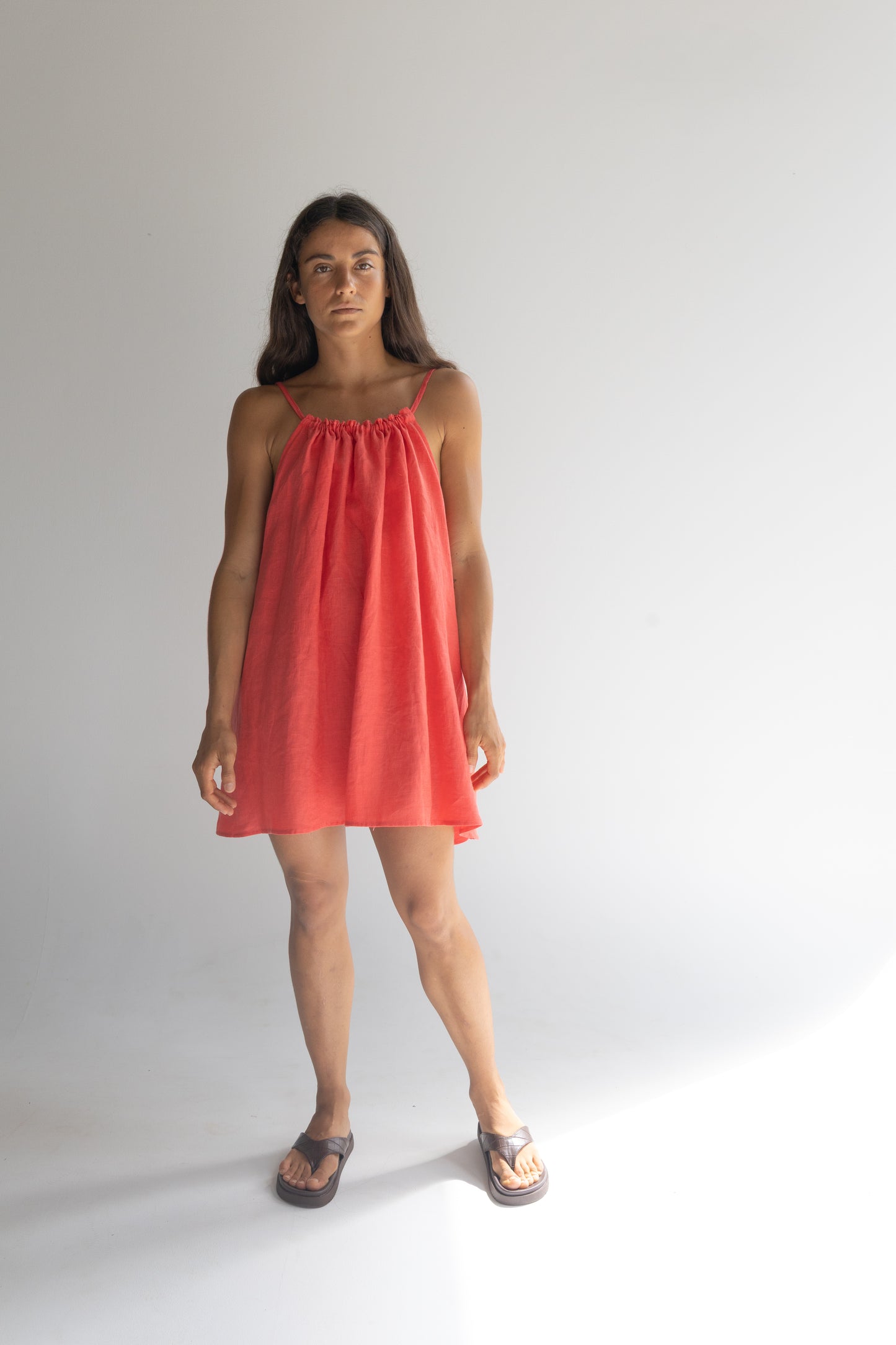 Linen Mini Dress - Watermelon