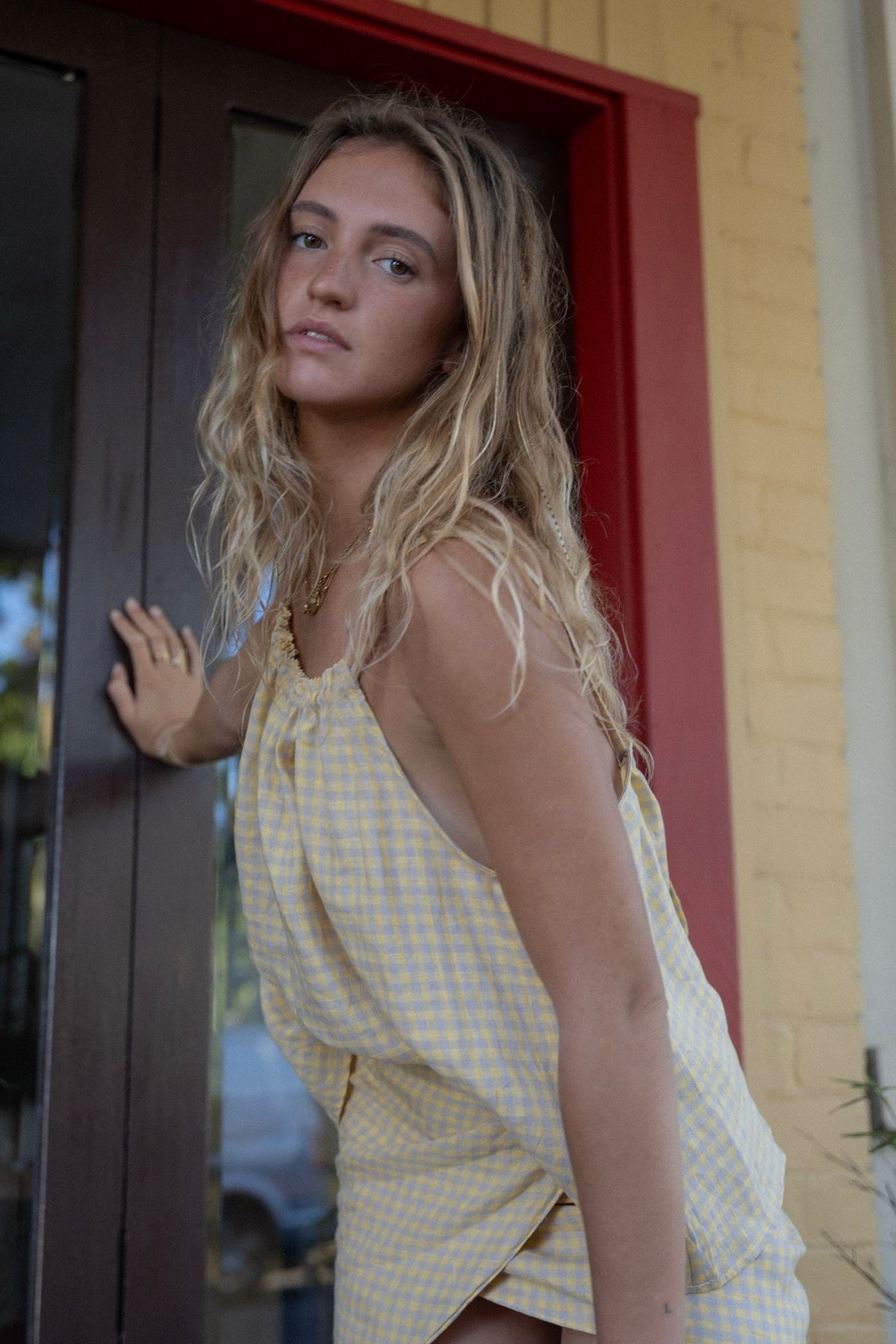 Linen Wrap Skirt  - Butter Check