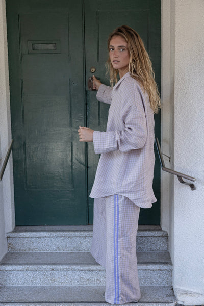 100% Linen Pant - Lilac Check