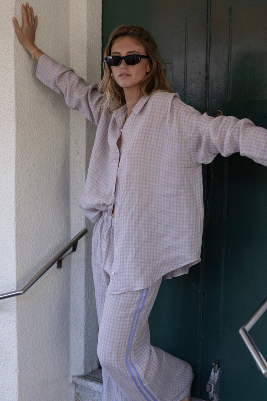 Linen Oversized Shirt - Lilac Check