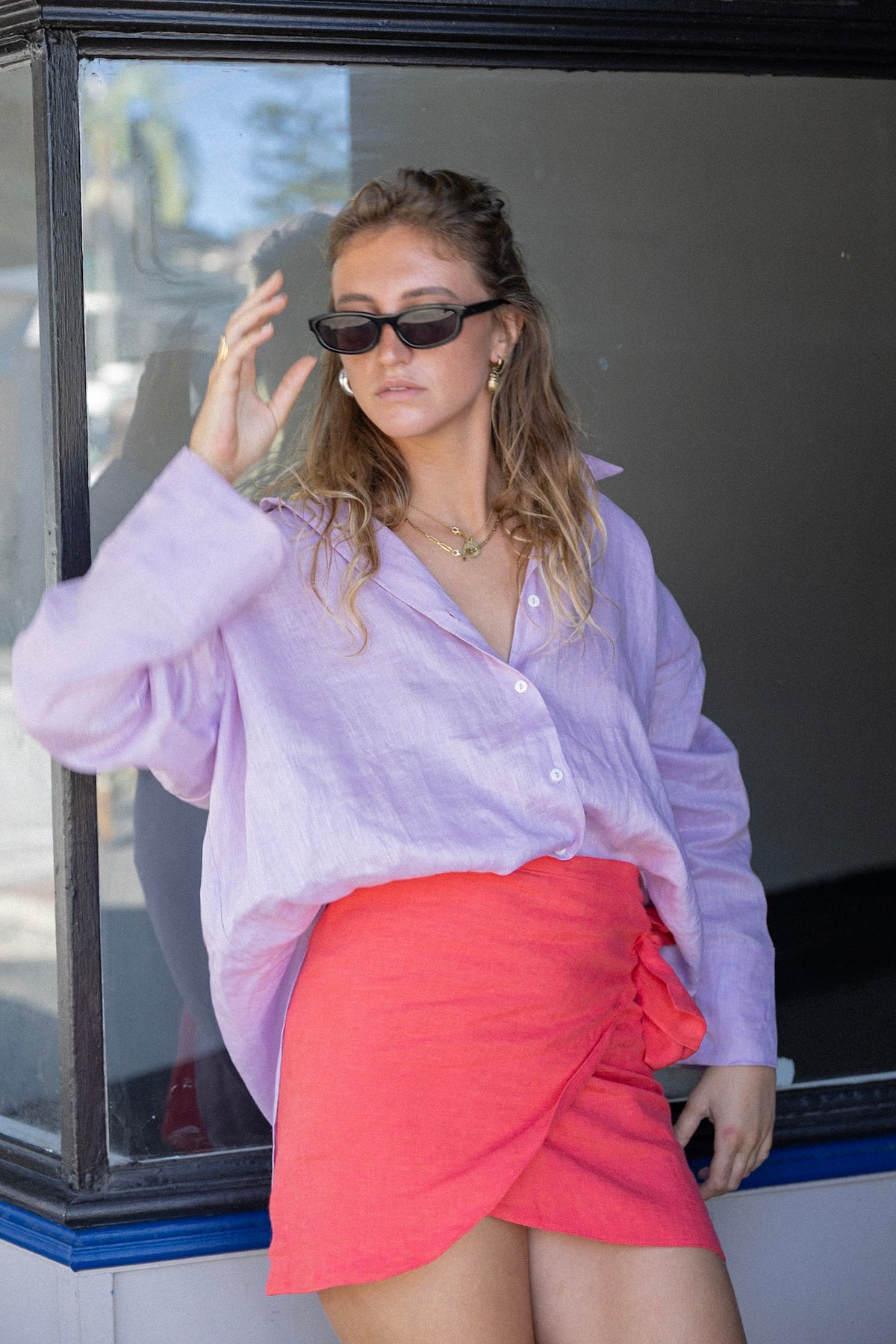 Linen Wrap Skirt  - Watermelon