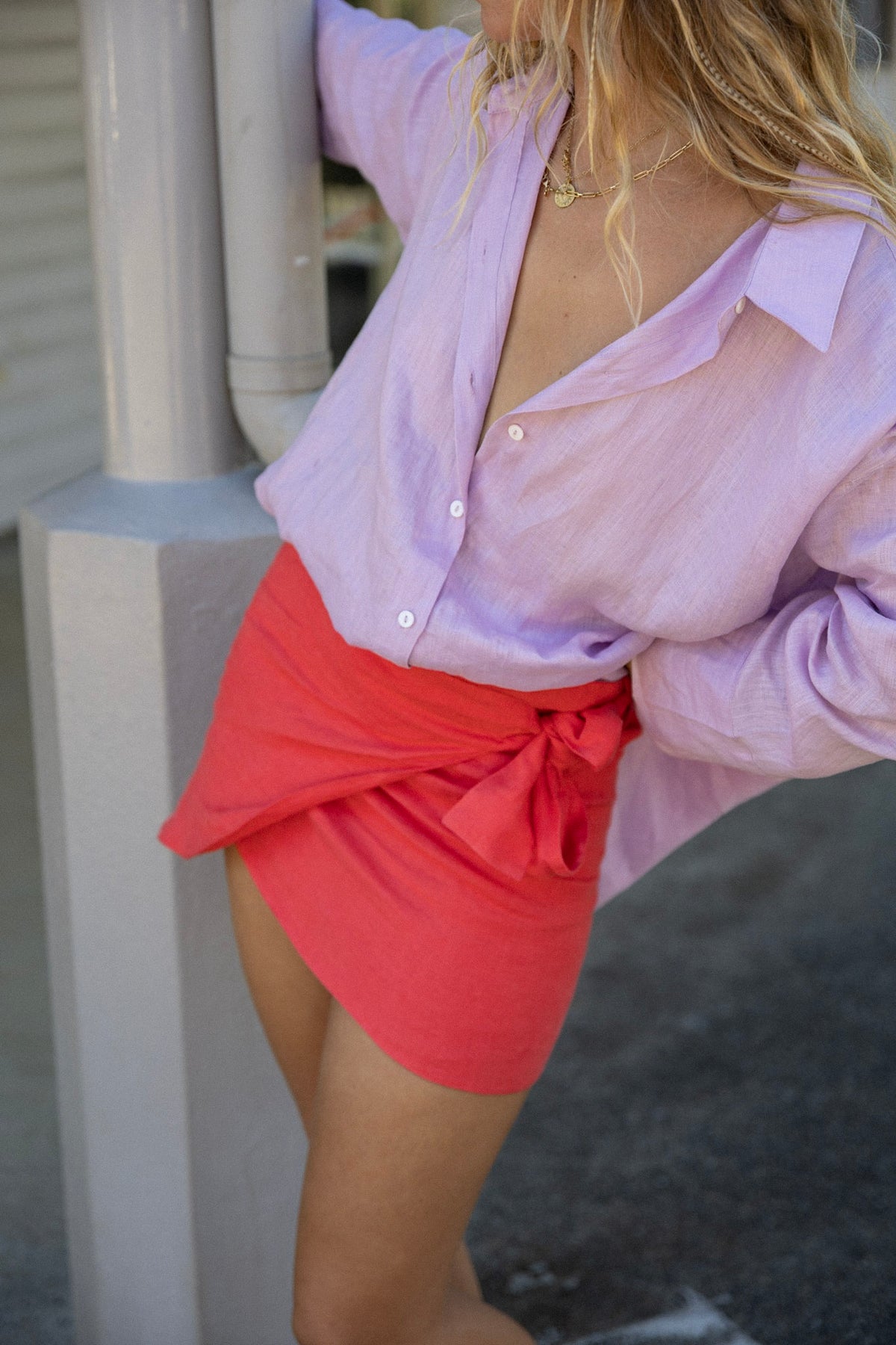 Linen Wrap Skirt  - Watermelon