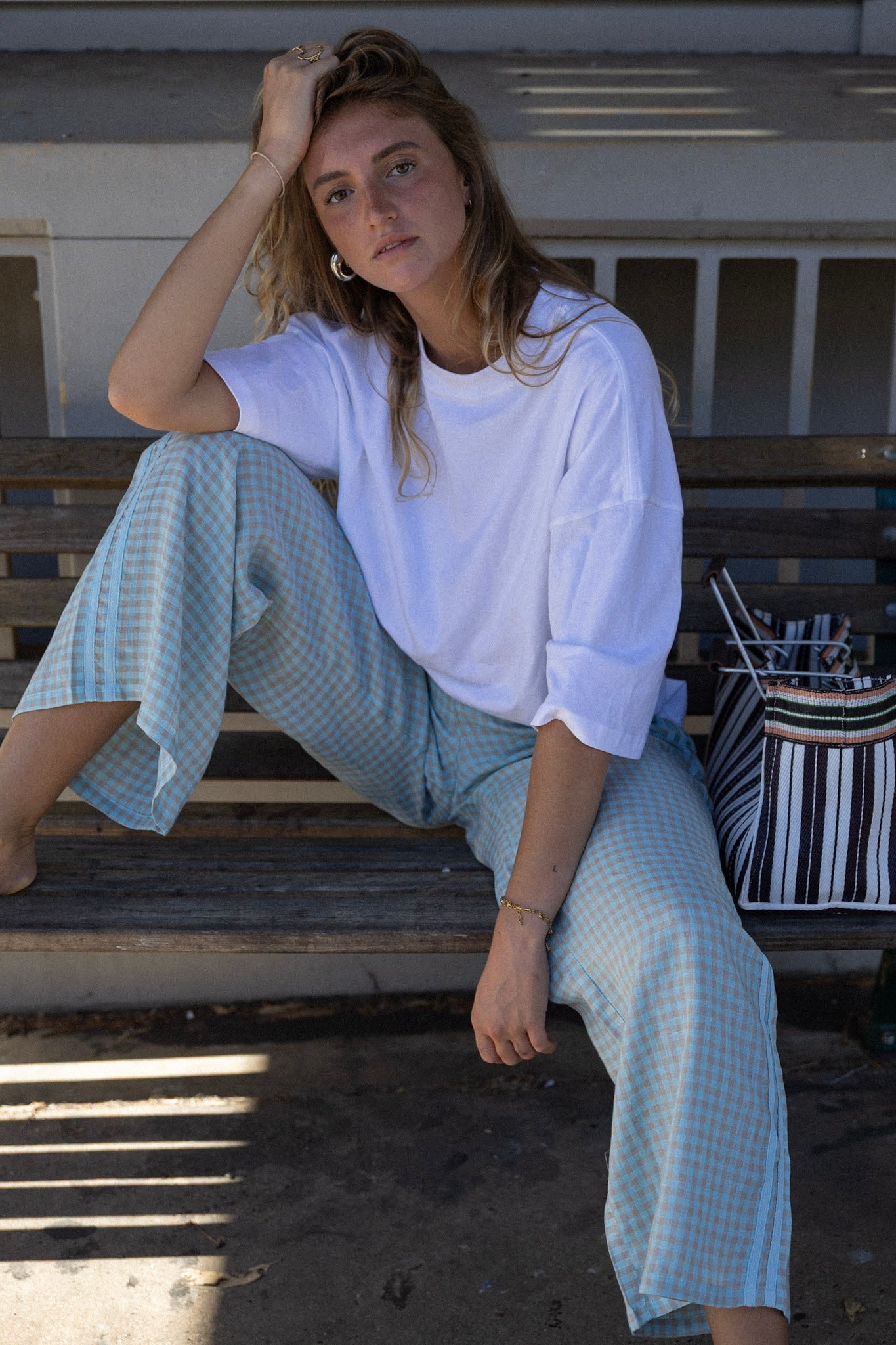 Linen Pant - Blue Check