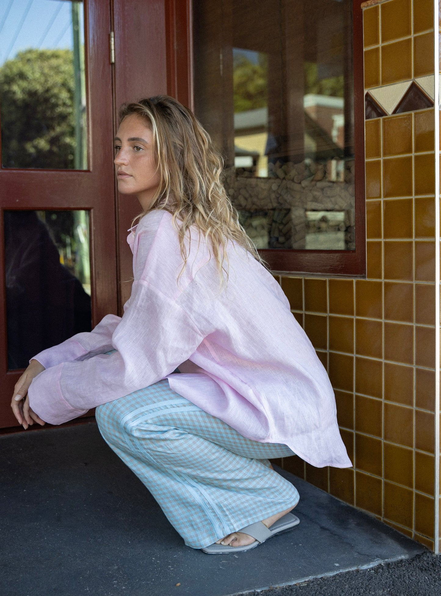 Linen Pant - Blue Check