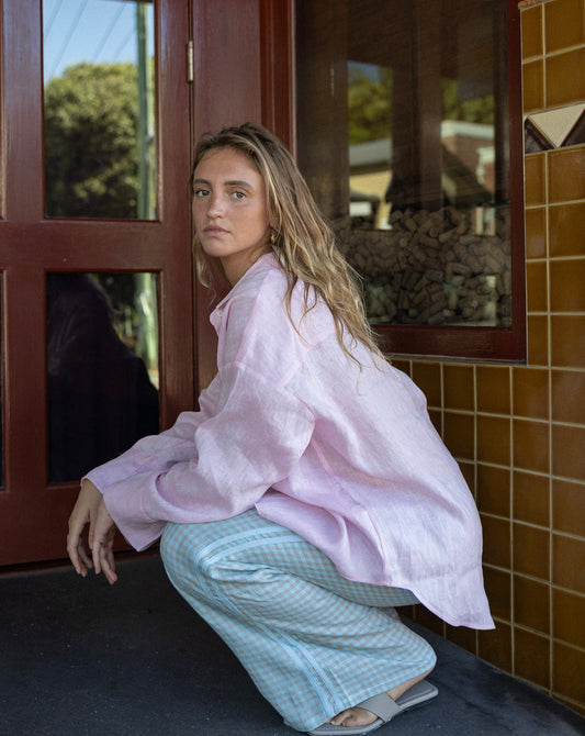 Linen Pant - Blue Check