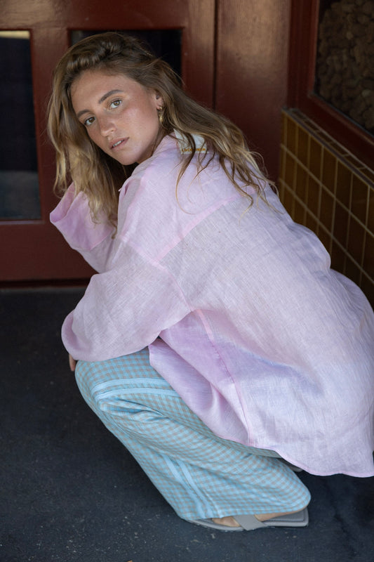 Linen Pant - Blue Check