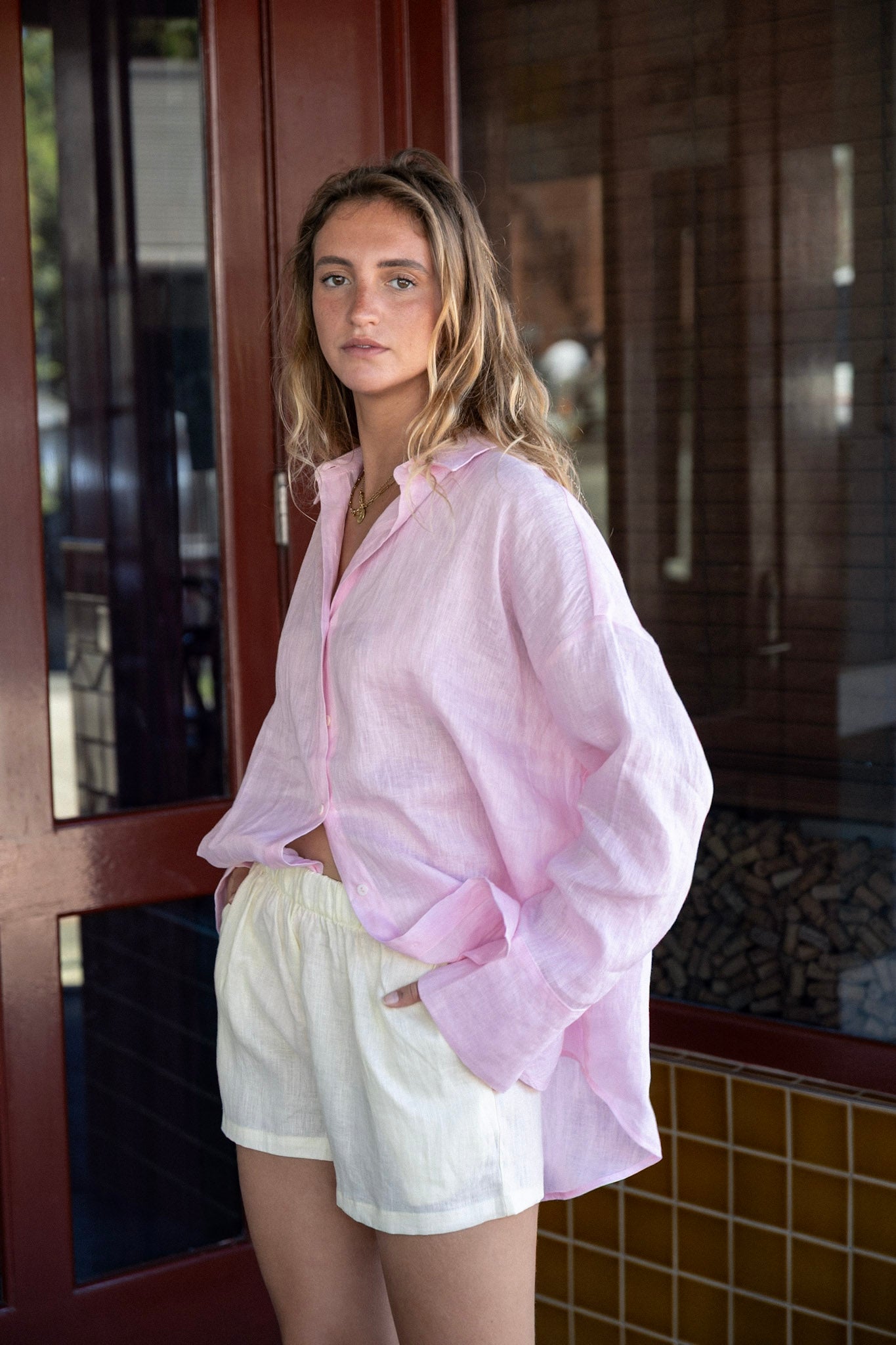 Linen Oversized Shirt - Ballet Pink