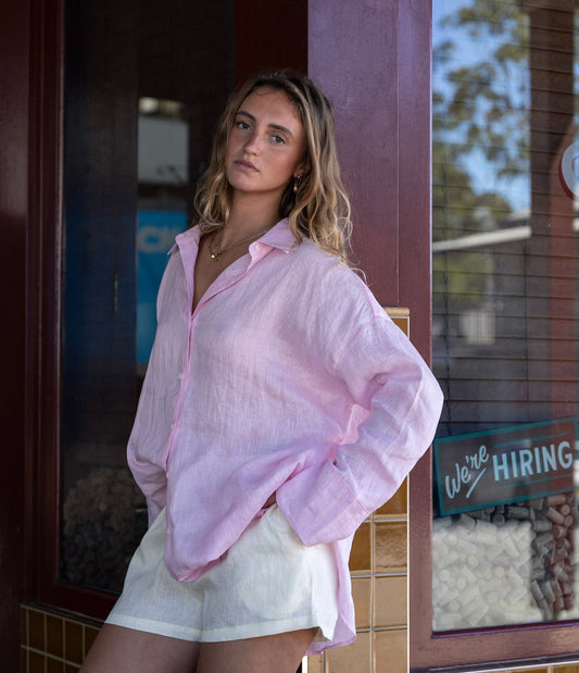 Linen Oversized Shirt - Ballet Pink