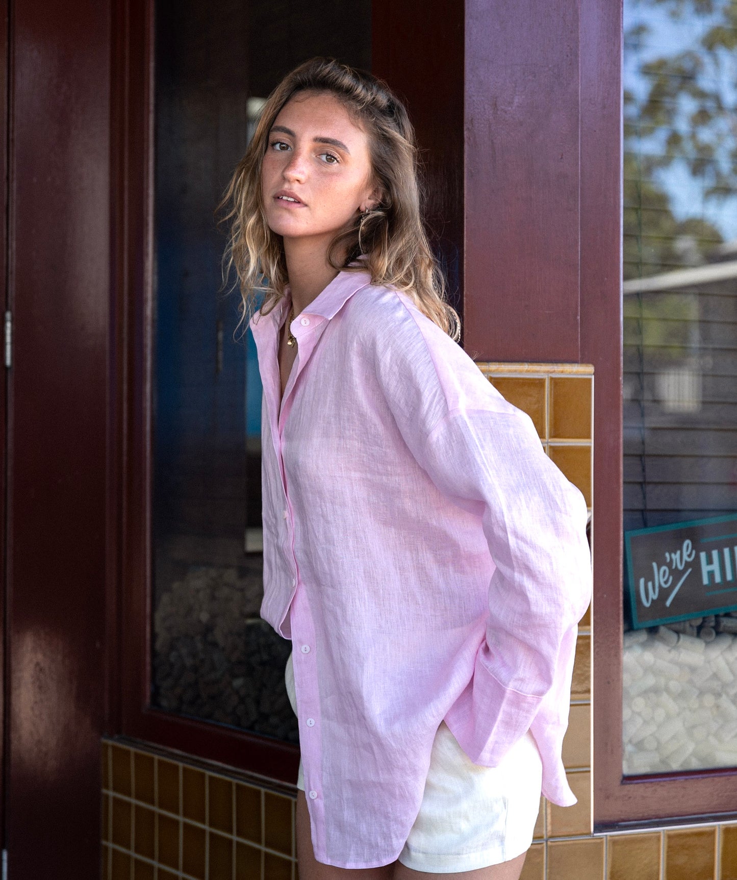 Linen Oversized Shirt - Ballet Pink