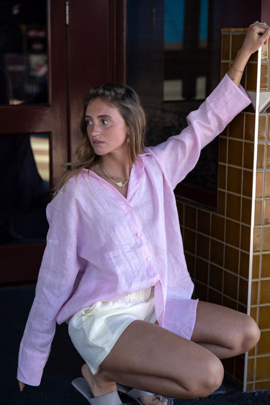 Linen Oversized Shirt - Ballet Pink