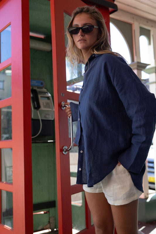 Linen Oversized Shirt - Navy