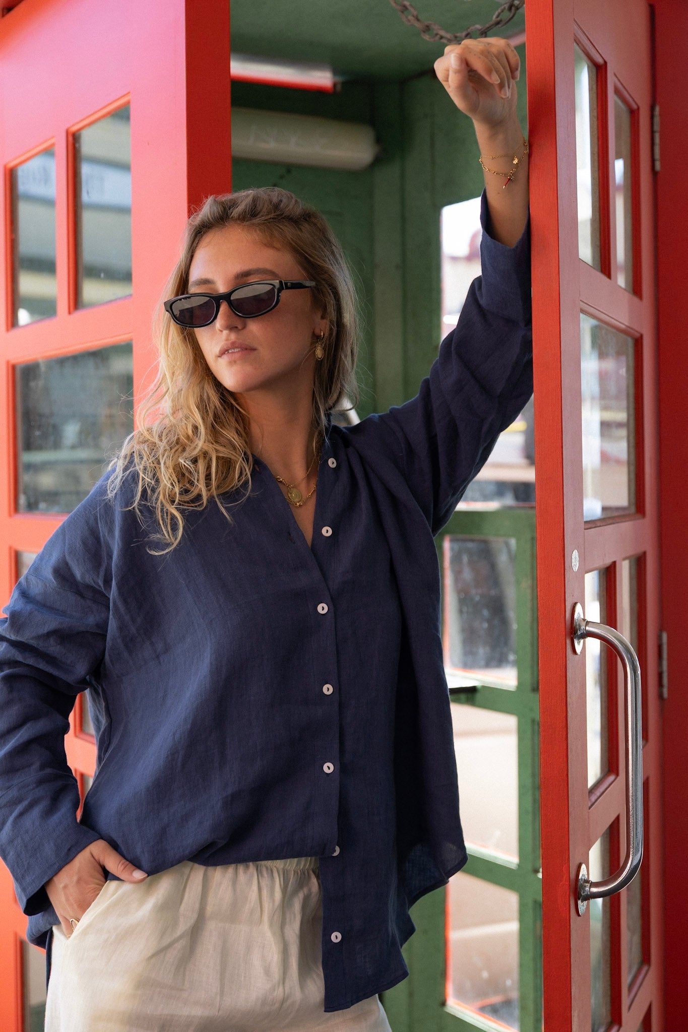 Linen Oversized Shirt - Navy
