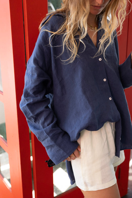 Linen Oversized Shirt - Navy