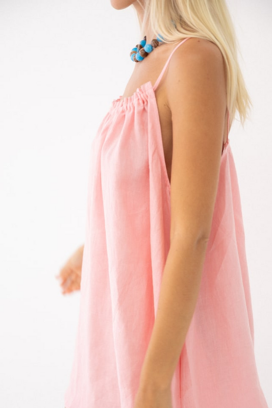 Linen Maxi Dress - Coral Pink