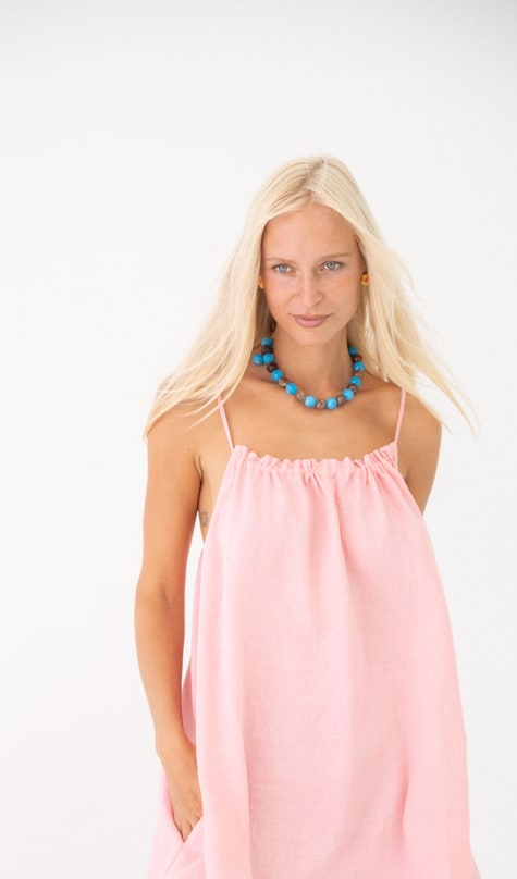 Linen Maxi Dress - Coral Pink