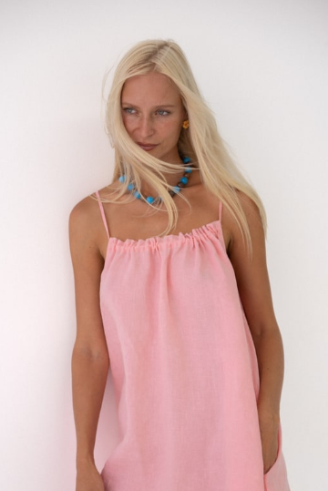 Linen Maxi Dress - Coral Pink