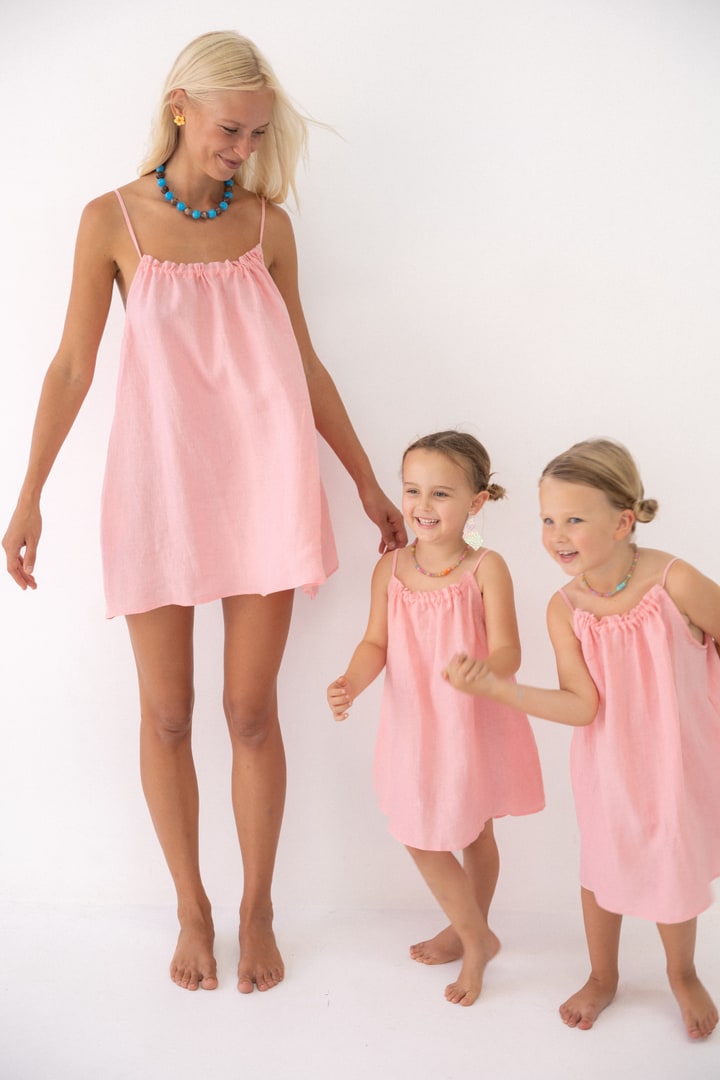 Girls Linen Dress - Coral Pink