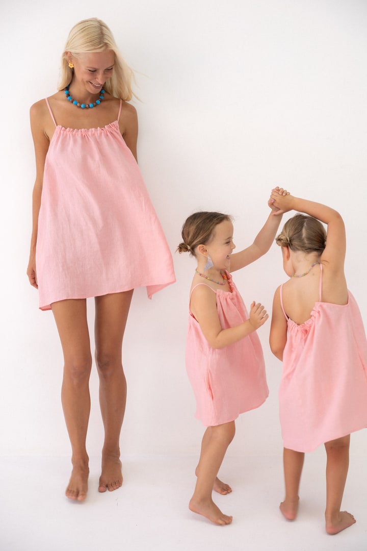 Girls Linen Dress - Coral Pink