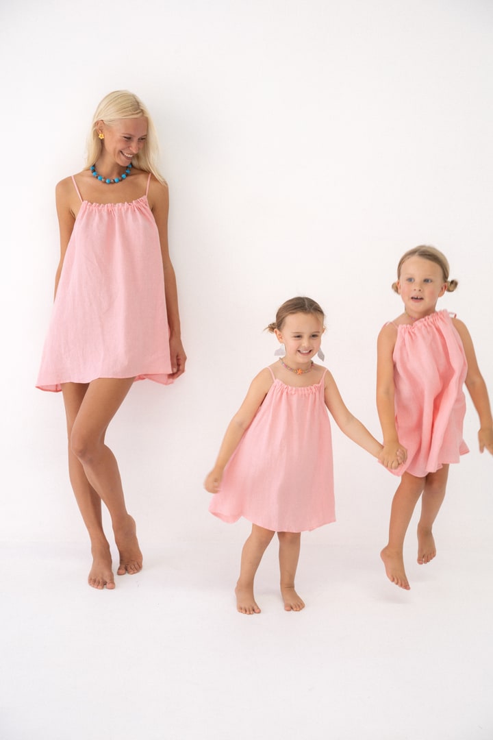 Girls Linen Dress - Coral Pink