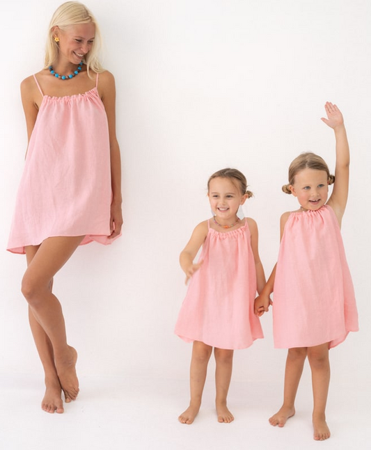 Girls Linen Dress - Coral Pink